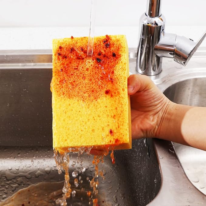 Natural Kitchen Sponges, 2" Thick Heavy Duty Scrub Sponge, 2 Pack | Durable & absorbent,extra large,non-scratching surfaces,ideal for dishes, cookware, pots, pans and bathroom