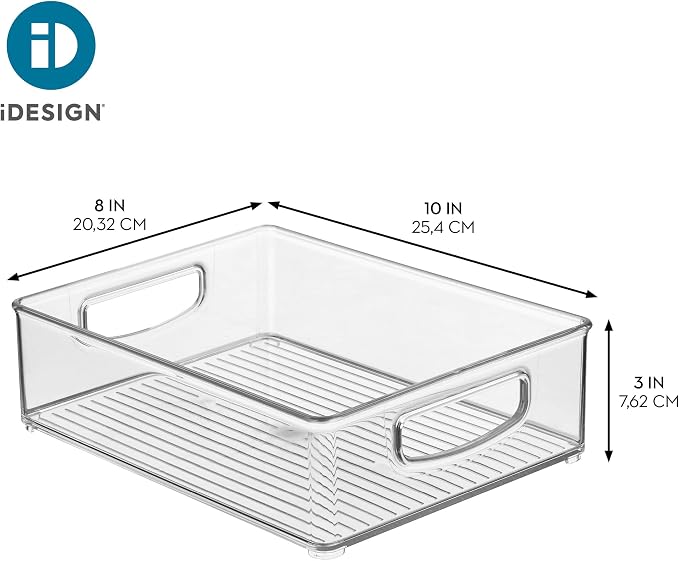 iDesign Plastic Stackable Pantry Bin, Set of 2, Clear | Organizer Bin with Handles, For Cabinets or Fridge