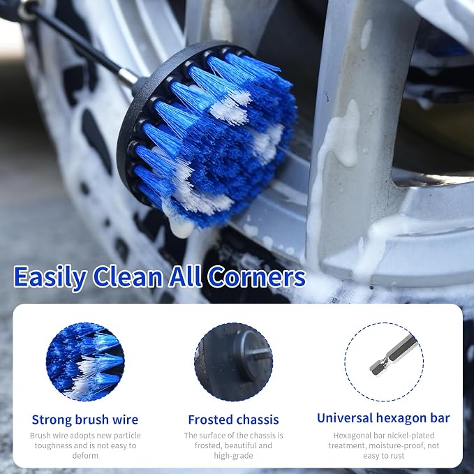 10 Pack Drill Brush Attachment Set, Drill Scrubber Brush Kit, Drill Cleaning Brush, Scrub Brush for Grout Floor Tub Shower Bathtub Tile Sink Toilet Bathroom Kitchen Car Blue