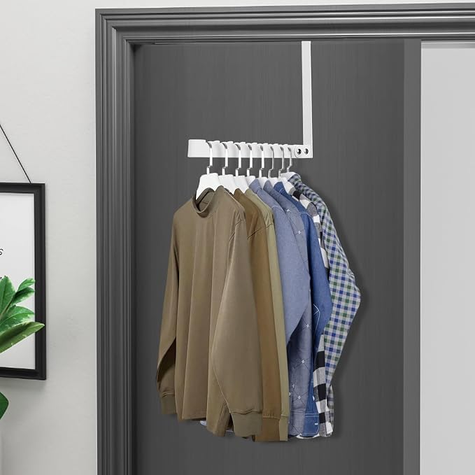 FYY Over The Door Hooks Hanger, 1 Pack Collapsible Folding Over Door Clothes Drying Rack Space Saving Laundry Hanging Storage Hook for Clothing, Coats, Towels for Bedroom Bathroom White