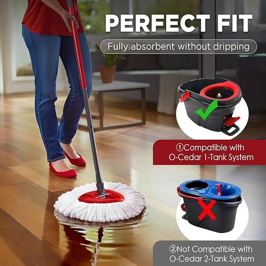 Mop Head Replacement for O-Cedar Easy Wring 1-Tank System，Exovyn Spin Mophead Replacements，Microfiber 6 Pack 360° Swivel Mop Refills，Deep Clean,Easy Cleaning，Machine Washable and Easy to Replace