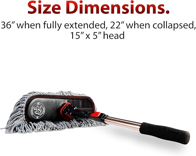 Adam's Polishes Microfiber Duster – Exterior Soft Premium Large Car Duster Kit Extendable Handle with Long Pole, Safe On Paint & Removes Dust, Pollen, Dirt, Cotton, Hair & More