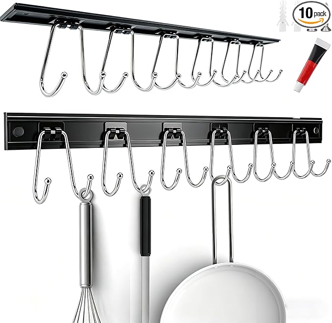 Cociat 2PCS Utensil Racks with 12 Hooks 17.2 Inch Kitchen Utensil Holders Hanging Utensil Rack Multifunctional (17.2 inch Black)
