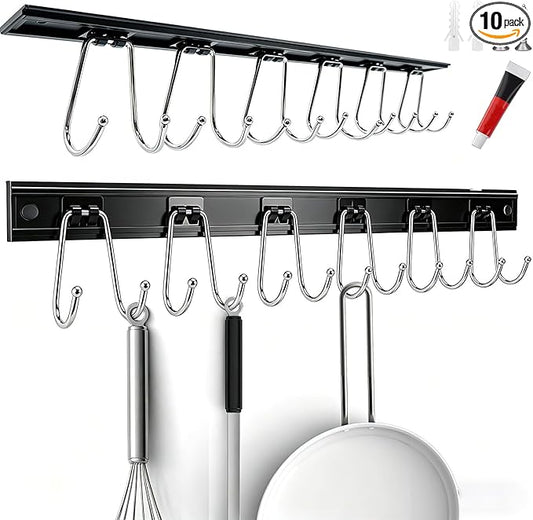 Cociat 2PCS Utensil Racks with 12 Hooks 17.2 Inch Kitchen Utensil Holders Hanging Utensil Rack Multifunctional (17.2 inch Black)
