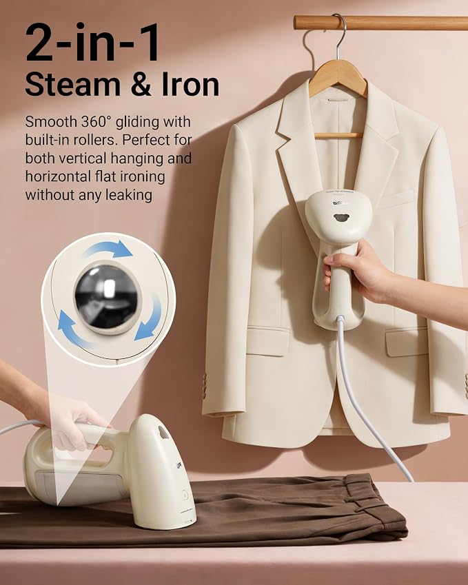 Bear Steamer for Clothes, 1300W 25s Heat-Up Clothes Steamer with 230ml Tank | Essential Oil Compatible,20g/min Steam Rate,Handheld 2-in-1 Steam&Iron,Fabric Wrinkle Remover for Home&Travel,Includes Brush