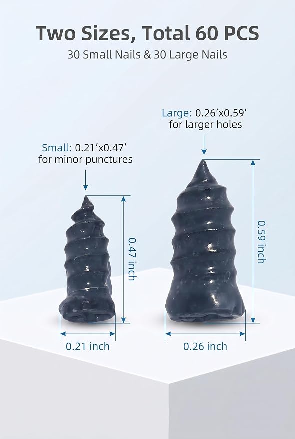 63 PCS Tire Repair Rubber Nails Kit with 2 Tubes of Black Tire Sealant Glue, Screw in Tire Plugs Set for Cars Motorcycles Trucks