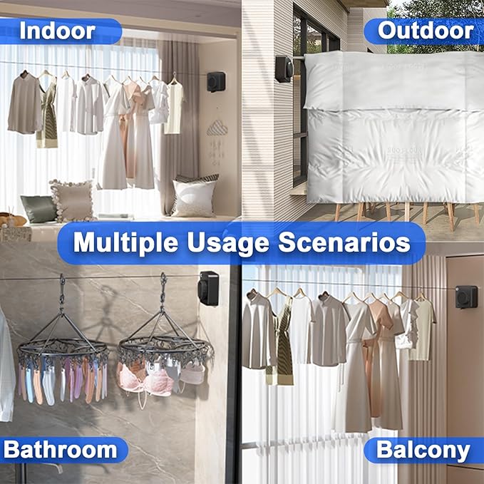 2 Pack Retractable Clothesline Indoor & Outdoor, 16.2Ft Non-Sagging (Black) | Stainless Steel Heavy Duty Design Laundry Wash Line with Wall Mounted, Space-Saving Drying Rack for Bathroom, Balcony