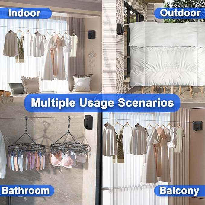 Retractable Clothesline Indoor Outdoor 16.2Ft Non-Sag(1, Black) | Stainless Steel Heavy Duty Design Laundry Wash Line with Wall Mounted, Space-Saving Drying Rack for Bathroom, Balcony