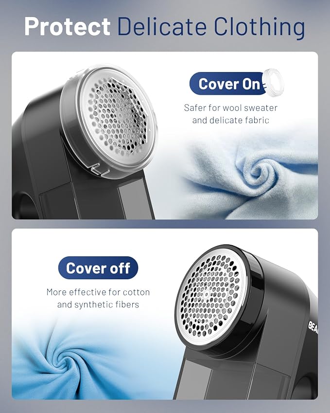 BEAUTURAL Fabric Shaver and Lint Remover, Rechargeable Sweater Defuzzer | LED Display, 3-Speed Settings, 6 Leaf Blades, Portable Pilling Remover for Clothes, Furniture, Blankets