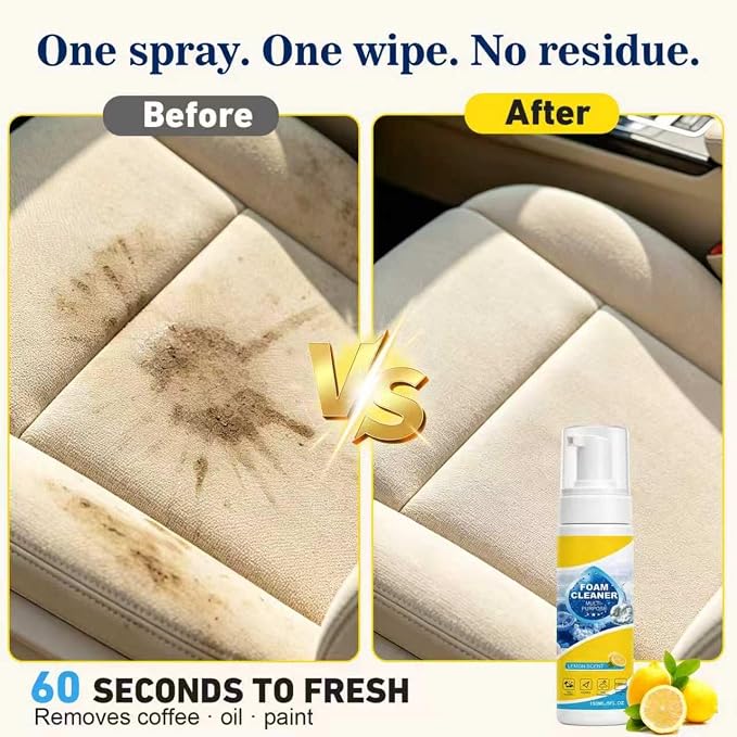 4-in-1 Multi-Enzyme Foam Cleaner, Multi Purpose Foam Cleaner, No Rinse Foam Cleaner for Car Interior, Kitchen Grease, Bathroom Tiles, Fabric Care and Multi Surfaces(2pcs)
