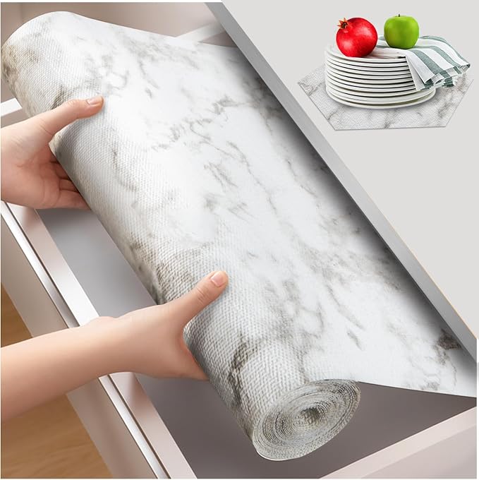 Beautysaid Shelf and Drawer Liner for Kitchen Cabinet Non Adhesive Non Slip | Shelf Paper Waterproof Washable Thickened for Dresser Pantry Shelve Bathroom Protector Liner(Marble,23.6 in x 30 FT)