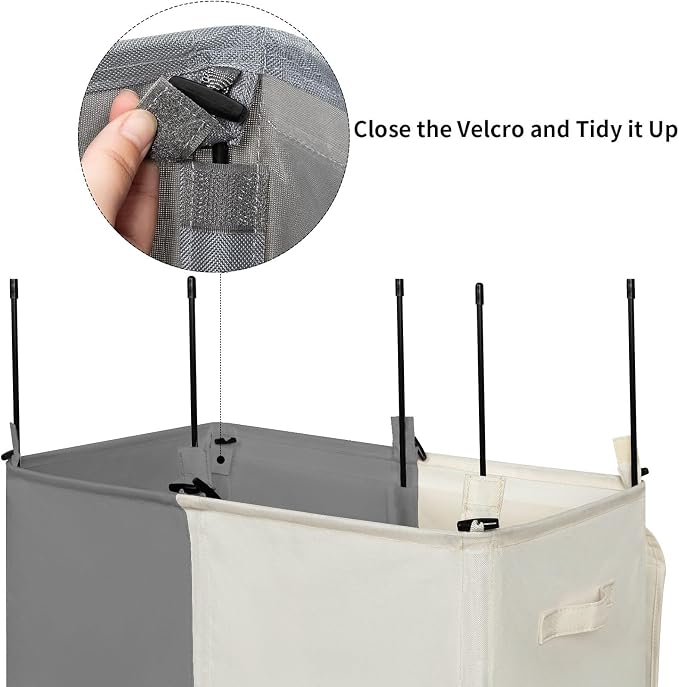 WOWLIVE Double Laundry Hamper with Lid, 154L Large Laundry Basket Organizer | Collapsible Dirty Clothes Hamper 2 Section, with Removable Laundry Bags for Laundry Room, College Dorm, Grey and Beige