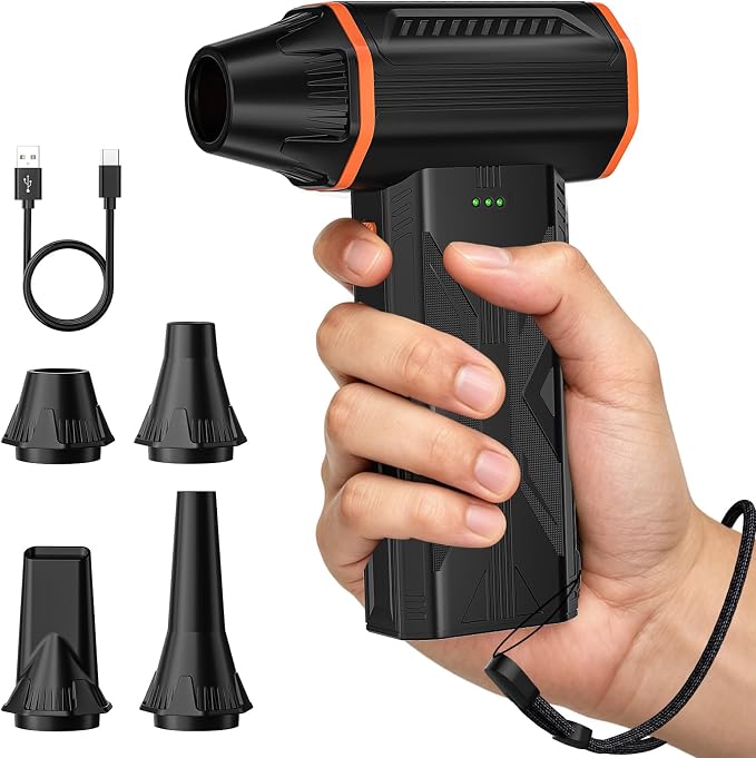 Electric Air Duster, 110000 RPM Rechargeable Compressed Air Duster, Cordless Air Blower with 3 Speed Modes for Computer Cleaning, Keyboard, PC, Electronics, Car, Office & Home