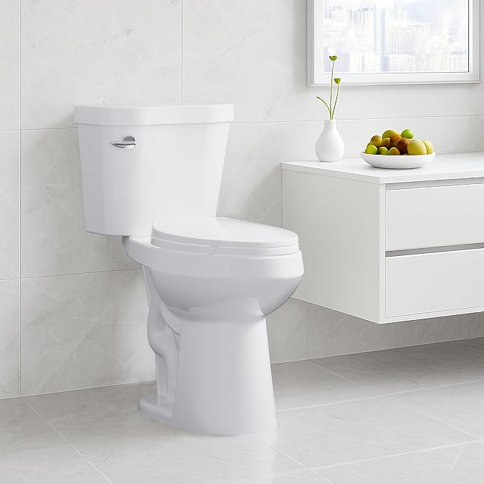 Two Piece Toilet 19 inch Chair Height Elongated Bowl, Side Handle, High Seat Toilet for Seniors, Comfortable Bathroom Toilet with Soft-Close Seat White