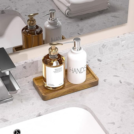 WEENSON Small Acacia Wood Bathroom Vanity Tray for Soap Dispenser, Toiletries, Makeup, Perfume, Decor, Kitchen Tray for Counter Salt Spice, Toilet Tank Tray for Candle, Nightstand 7.9"x4"