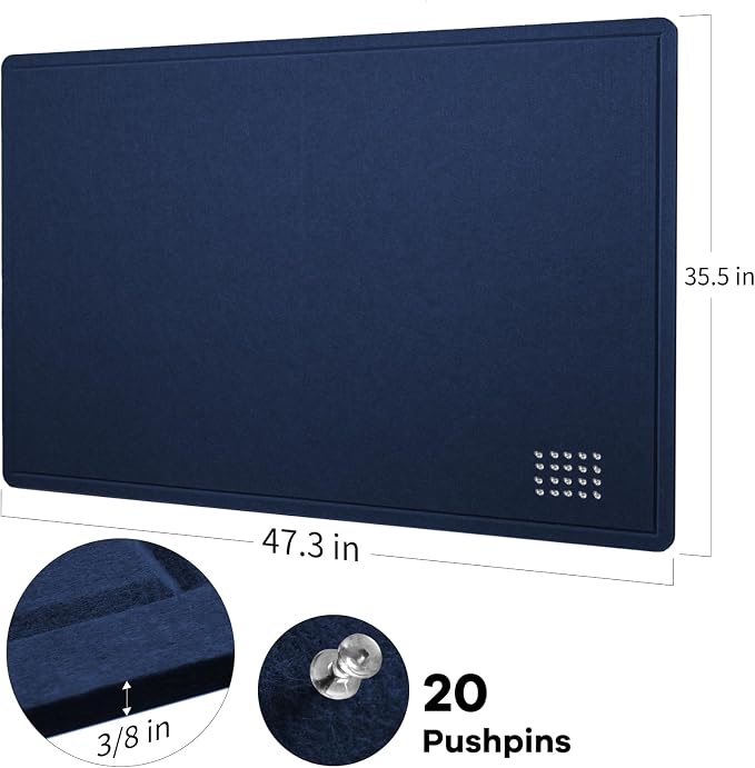 Felt Bulletin Board 48x36 inches, Decorative Pin Board for Home & Office | Cork Board Alternative for Wall with Push Pins, Display Mood Board for Photos, Notes & Reminders
