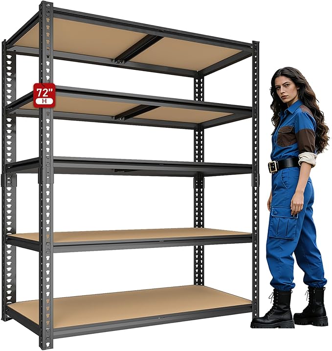 72" H Garage Storage Shelves,Storage Shelves Heavy Duty,2400LBS Heavy Duty Garage Shelving,Adjustable 5 Tier Shelving for Garage Storage,Warehouse,16"x35.5"x72"