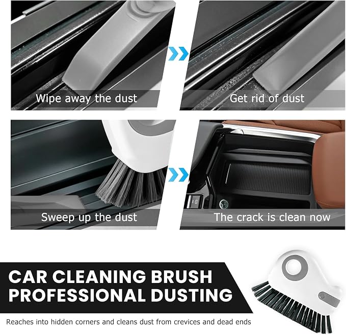 2 in 1 Groove Cleaning Brush, Multifunctional Window Track Cleaner with Hidden Scraper, Hard Bristle Grip Brush Sliding Door Cleaning Tool for Vehicle Home Office (Gray)