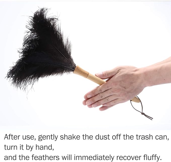 DDZMZ Ostrich Feather Duster for Cleaning with Natural Fluffy,16",Black | Genuine Natural Fluffy,Reusable and Washable,Gentle on Delicate Surfaces,for Home,Furniture,Desk