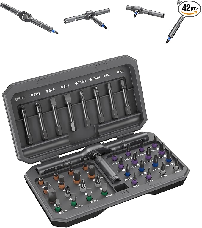 42 in 1 Ratchet Screwdriver Set – Upgrade Magnetic Precision Tool Kit with S2 Steel Bits, Detachable Handle, Portable Storage Case for Home DIY, Computer, Bicycle, Electronics Repair (42)