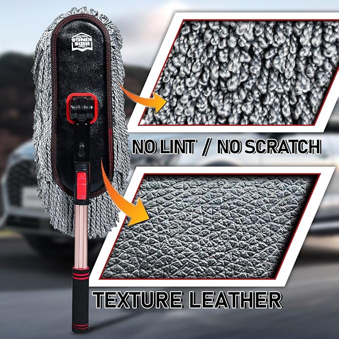 Car Duster Set, Microfiber, 3 Pcs | Lightweight telescoping pole for auto exterior. Sweeps dirt fast & is fully washable. Dash brush & storage bag included.