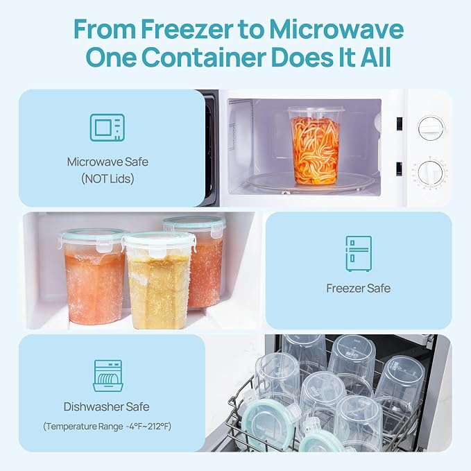 Vtopmart 12 Pack 32oz Soup Containers with Airtight Lids, Deli Containers for Take-Out, Plastic Food Freezer Storage Containers for Meal Prep, Salad, Fruit, Lunch, Microwave/Dishwasher/Freezer Safe
