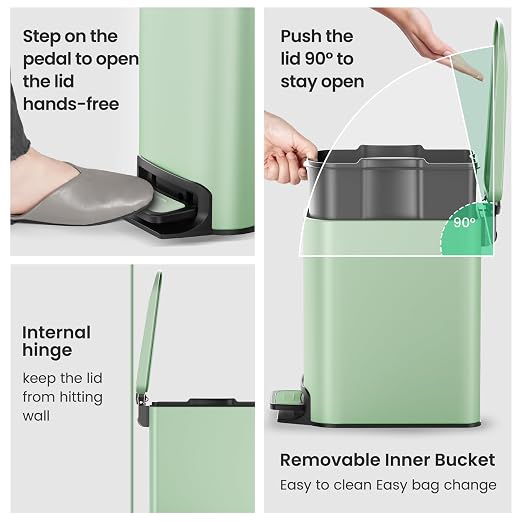 Cesun Small Bathroom Trash Can with Lid Soft Close, Step Pedal, 6 Liter / 1.6 Gallon Stainless Steel Garbage Can with Removable Inner Bucket, Anti-Fingerprint Finish (Sage Green)