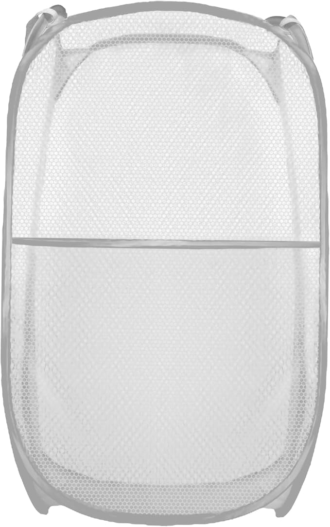 Collapsible Pop Up Laundry Hamper, Extra Large Mesh Foldable Laundry Basket, 28" x 16" x 16" (Grey)