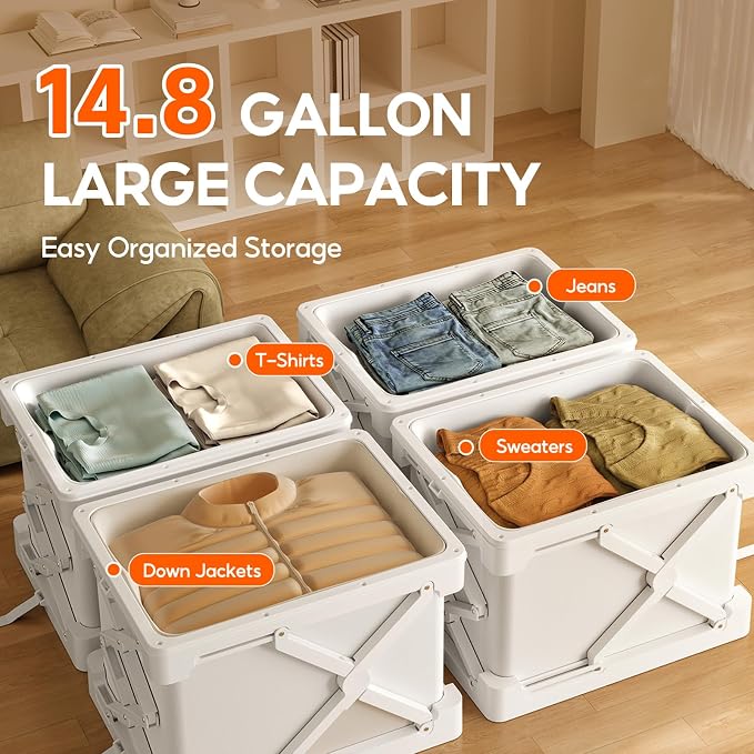Storage Bags for Clothing - 14.8 Gal Space Saver Collapsible Vacuum Storage Boxes with Lids, Stackable Storage Bins, Large blanket Storage Bags for Comforter, Sweaters & Cashmere(1-Pack)
