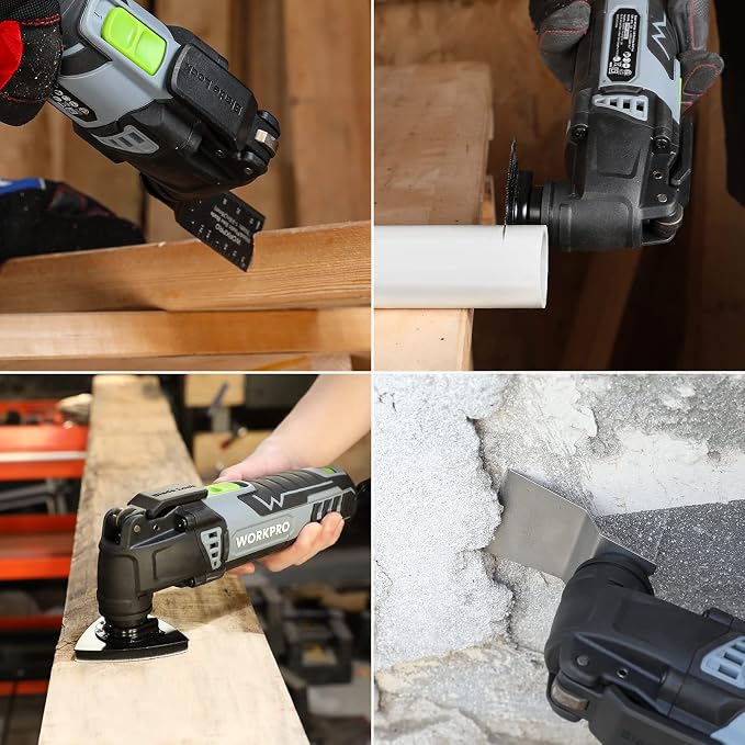 WORKPRO 3.0 Amp Corded Oscillating Multi-Tool Kit | 7 Variable Speeds, 3° Oscillation Angle, Quick-Lock Blades, 17pcs Accessories with Storage Bag, Ideal for DIY Projects