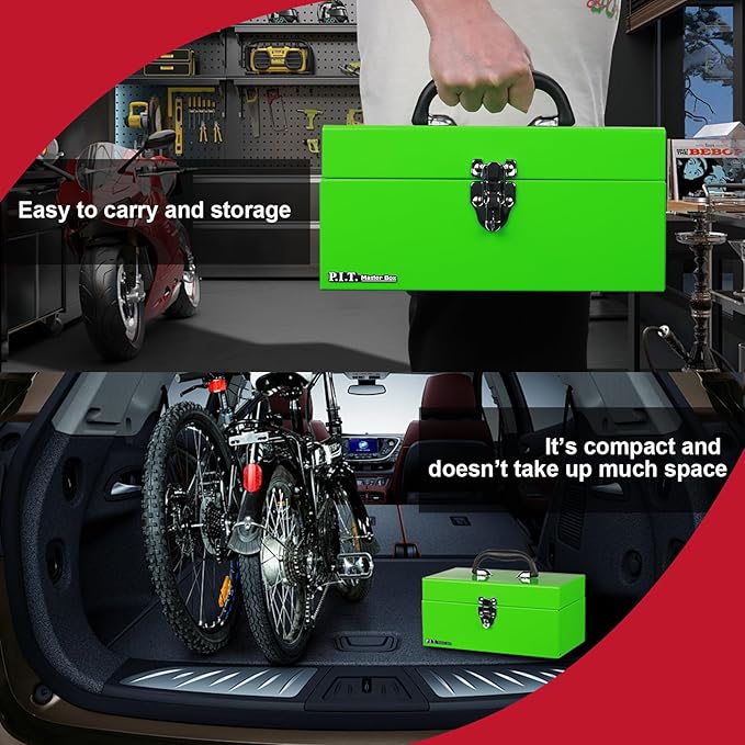 P.I.T. 12 Inch Tool Box,Portable Small Steel ToolBox with Metal Latch Closure for Household, Warehouse,Tools Storage,Green