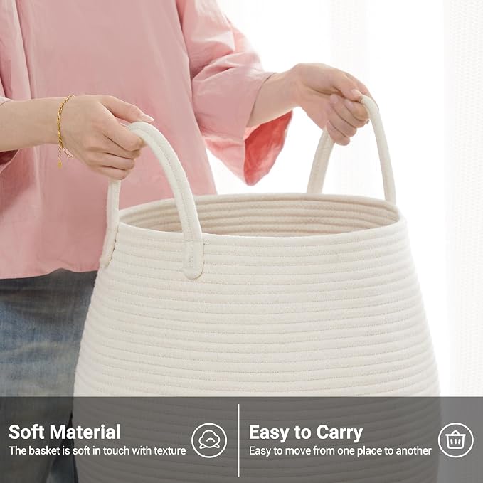 Extra Large Laundry Hamper Basket 105L Woven Blanket Basket, Beige | Tall Clothes Hamper, Rope Wicker Laundry Basket, Storage Basket for Toys, Dirty Cothes in Bedroom, Living Room Organizer