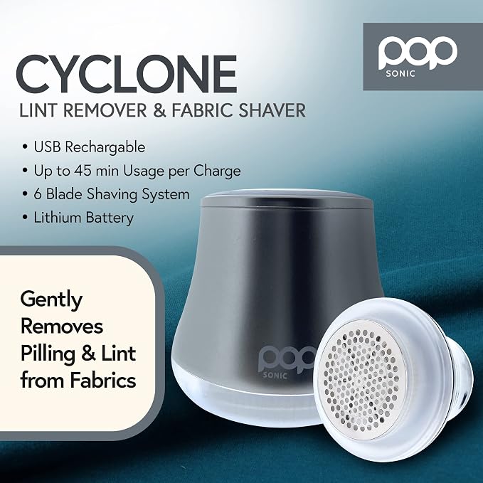 Fabric Shaver, Lint Remover Electric (Silver) – Rechargeable, 6 Blade System, Fabric Lint Shaver w/LED Light | One-Touch Activation Pill Shaver for Clothes - Electric Lint Remover Fabric Shaver