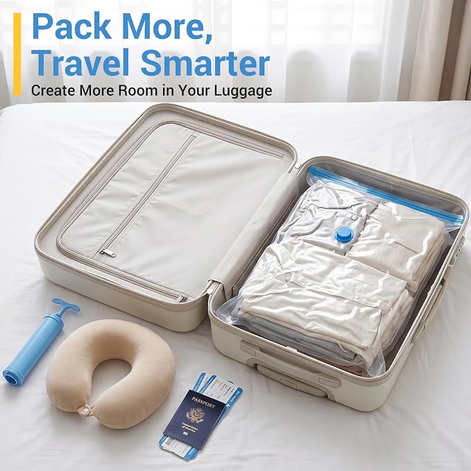Fygrip Vacuum Storage Bags with Hand Pump, Plastic Packaging Bags, 80% Space Saver Vacuum Seal Bags for Clothing, Travel Lugggage, Blankets, Comforters, 20 Combo