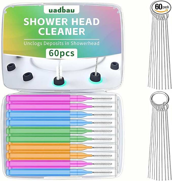 Multisize Shower Head Cleaner Tool Set, Shower Head Cleaning Brush for Small Hole Nozzle Unclogger, Anti-Clogging Cleaner with Storage Box for Bathroom, Faucet & Home Cleaning (60 Pcs)