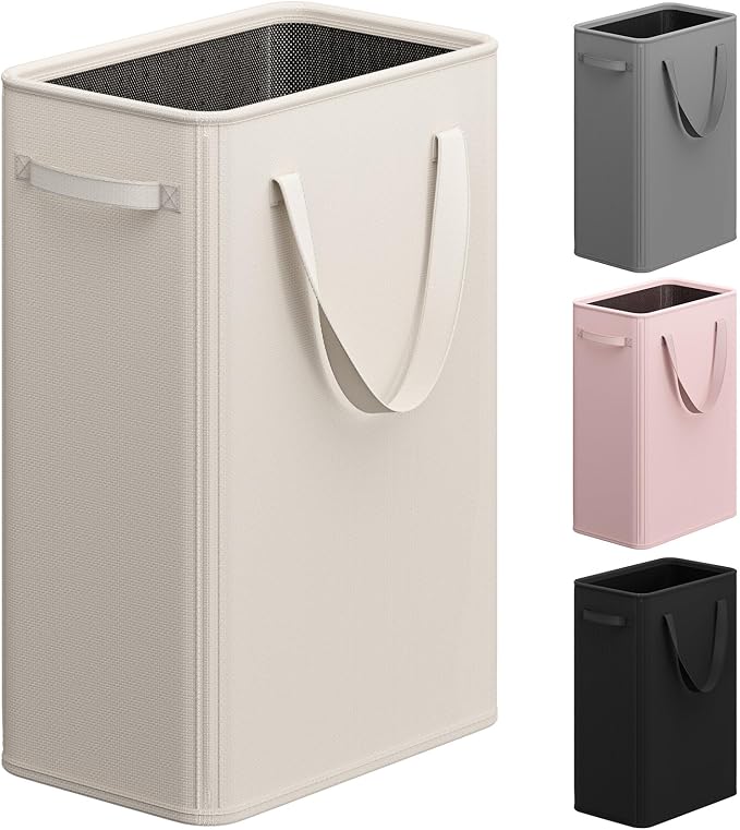 Optish 75L Slim Laundry Hamper, Baby Hamper for Nursery with Handles, Large Laundry Basket for Dorm, Bedroom, Living Room, Collapsible Laundry Basket, White