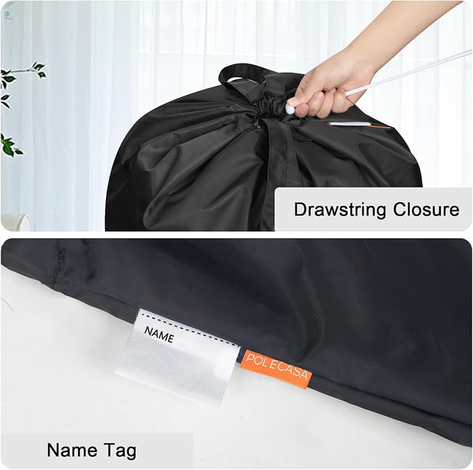Extra Heavy-Duty Laundry Bag 21x24”- Machine Washable Small Storage Bag with Reinforced Handles & Drawstring Closure & ID Tag for College Dorm Travel - Black