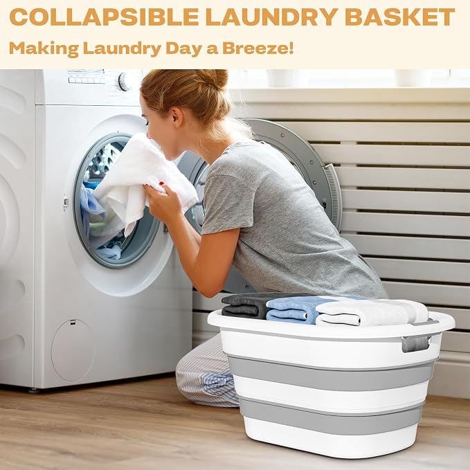 OOAMBB 43L(11.5Gallon) Collapsible Laundry Basket Plastic (Grey, 1 Pack) | Pop Up Laundry hamper/Storage Container, Foldable Laundry Basket with Large Capacity,Sturdy,Space Saver