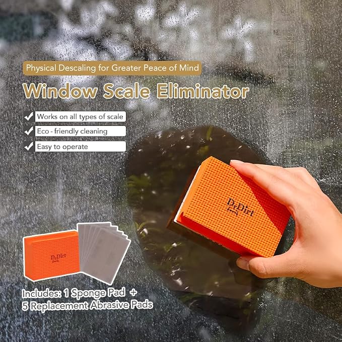 DrDirt Limescale Eraser for Glass, Professional Hard Water Stain Remover Tool for Windows, Shower Screens and Mirrors, Non-Chemical Abrasive Cleaning Block