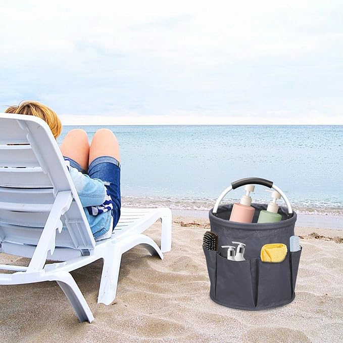 mumisuto Cleaning Caddy with Handle, 17L Collapsible Cleaning Products Organiser Bucket Tool Organizer in 600D Oxford Fabric Portable Multi Cleaning Bucket Bag for Home Garden (Dark Grey)