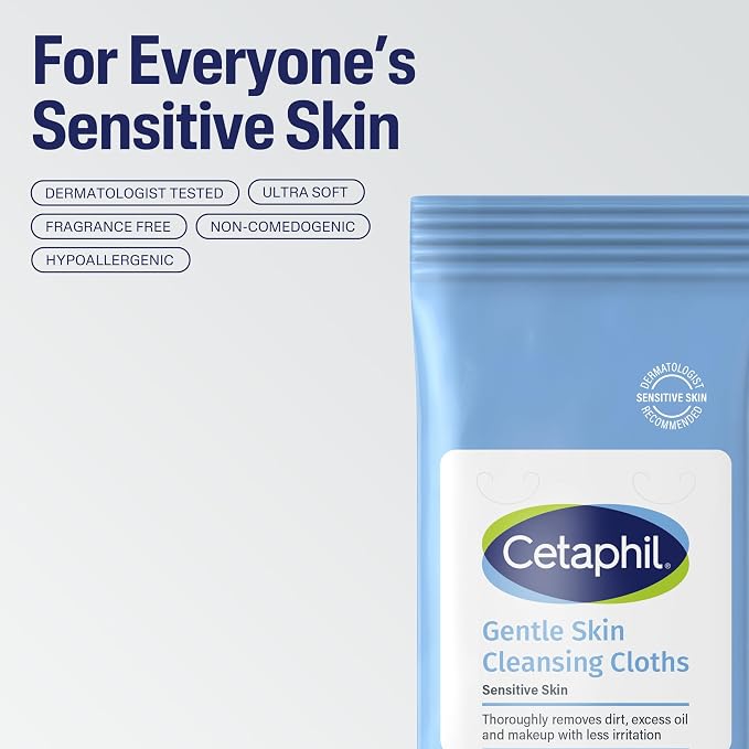 Cetaphil Face And Body Wipes, Gentle Skin Cleansing Cloths, For Dry, Sensitive Skin, Flip Top Closure, Great For The Gym, Travel, In The Car, Hypoallergenic, Fragrance Free, 10 Count (Pack of 12)