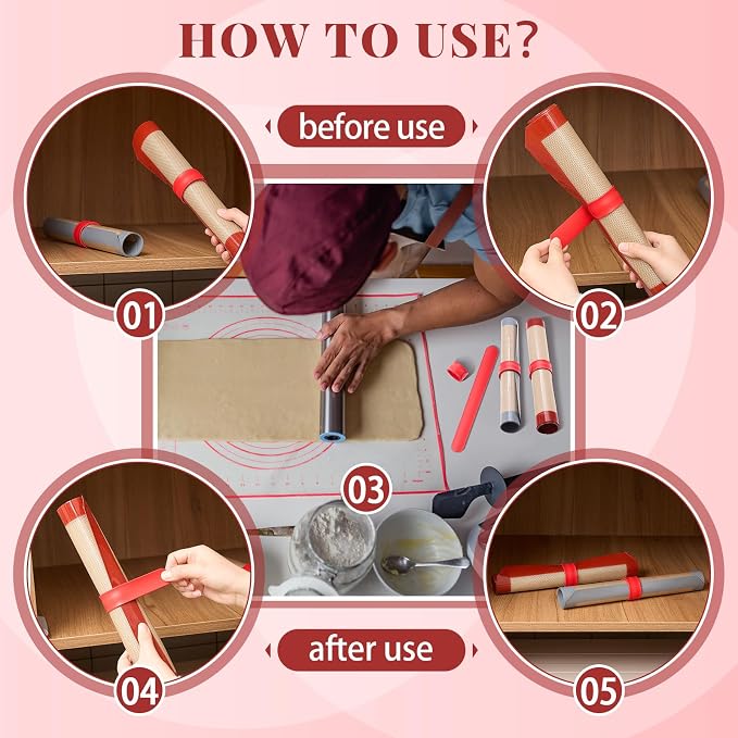 Teenyyou 4 Pcs Silicone Storage Band for Baking Mats Wrapping Paper Clamps Silicone Roll Holder Flip Wraps Gift Poster Paper Roll Holder Slap Bands for Christmas Storage Organization
