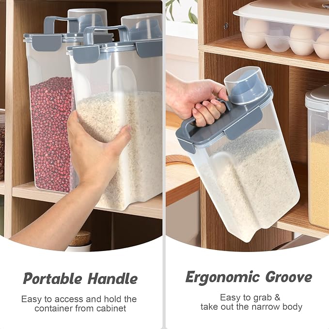 TBMAXS Rice Storage Container 10 Lbs, Airtight Food Dispenser with Large Spout and Cup for Pet Dog Cat Food Storage 7 Lbs | Portable Bird Seed Dispenser Cat Food Containers with Large Pour Spout for Travel Cereal Oatmeal Holder with Measuring Cup