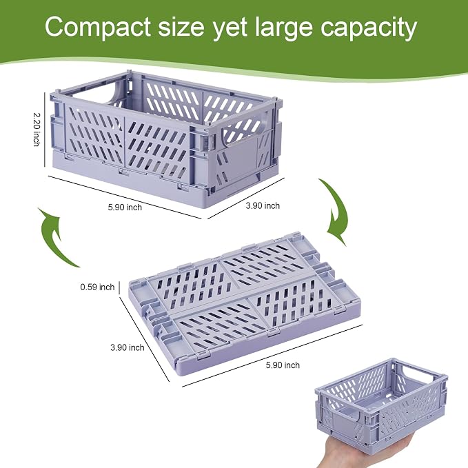 HUUSMOT 6-Pack Collapsible Small Plastic Storage Baskets, 5.9"x3.8"x2.2" | Pastel, Space-Saving, Collapsible Plastic Bins, Cute Mini Storage Crates, for Classroom, Kitchen, Office, Bedroom
