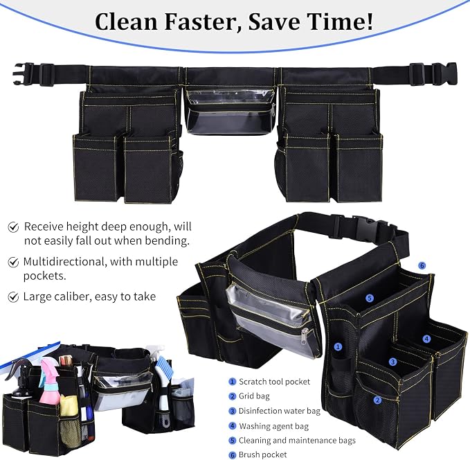 Cleaning Belt,Tool Pouch Waist Apron with Pockets Cleaning Supplies | Cleaning Tool Belt For Housekeeping Water-Resistant Cleaning Caddy Aprons for Cleaning Work