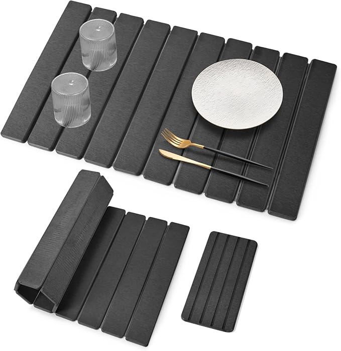 Large Stone Dish Drying Mats for Kitchen Counter, Fast Drying Collapsible Drying Mat, Eco-Friendly Absorbent Diatomaceous Earth Mats for Dishes Cups, Match Any Countertop (Dark Gray 24"×16" & 8"x4")