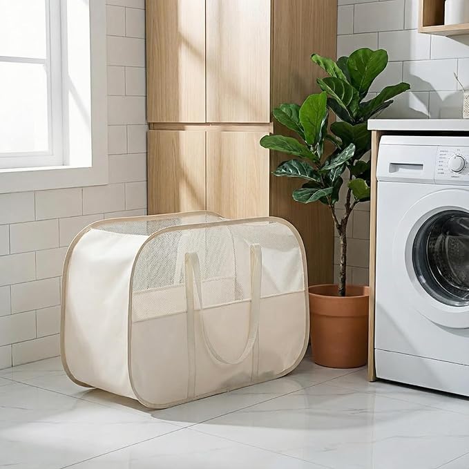 Tsmall bear Foldable Laundry Basket with Mesh Window | 95L Dirty Clothes Hamper with Handles, Sturdy Steel Frame,Collapsible Laundry Hamper for Bedroom,Bathroom,Home,Dorm