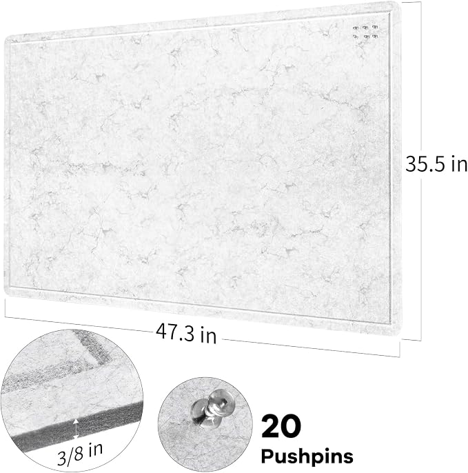 Felt Bulletin Board 48x36 inches, Decorative Pin Board for Home & Office | Cork Board Alternative for Wall with Push Pins, Display Mood Board for Photos, Notes & Reminders