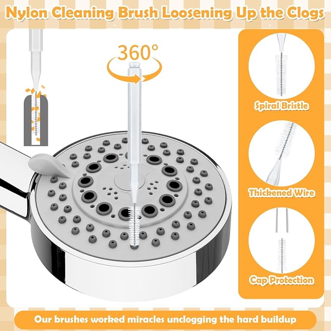 80 Pcs Shower Head Cleaner Tool–Showerhead Cleaning Brushes + Stainless Steel Picks, Small Hole Crevice Cleaning Brush for Shower Head, Shower Head Cleaner for Clog Removal & Hard Water Deposit(White)
