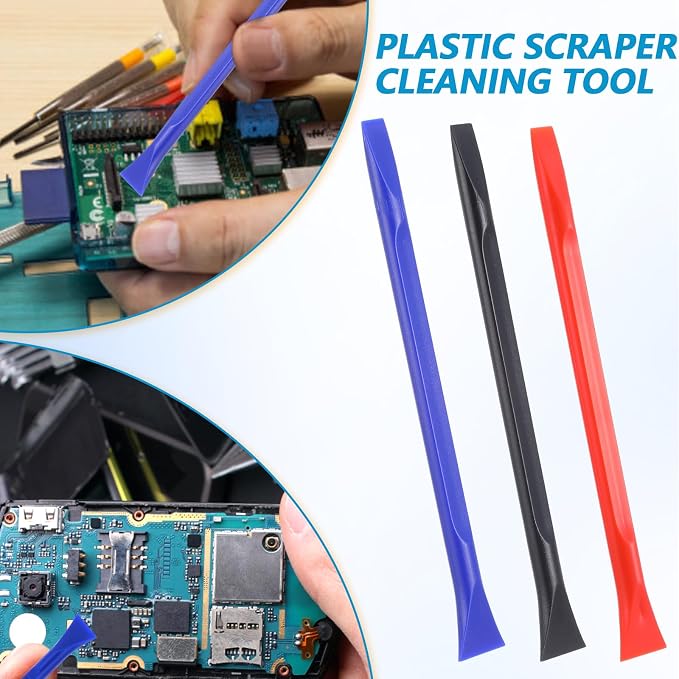 18 Pcs Non-Scratch Plastic Scraper, Cleaning Tool Crevice Cleaning Tool Multi-Purpose Label Scraper Remover Tools for Paint, Stickers Label, Oil Stains, Tight Spaces, Crevices (Black, Blue, Orange)